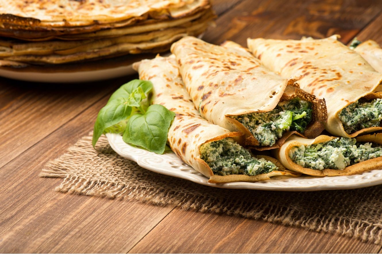 Spinach and Tofu Filled Pancakes
